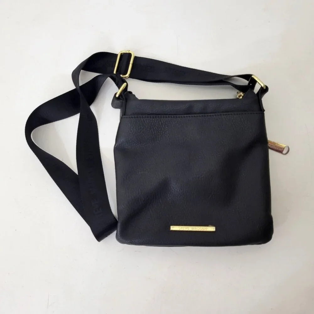Steve Madden Black Crossbody Shoulder Bag Adjustable Strap Gold Accents - Picture 6 of 6
